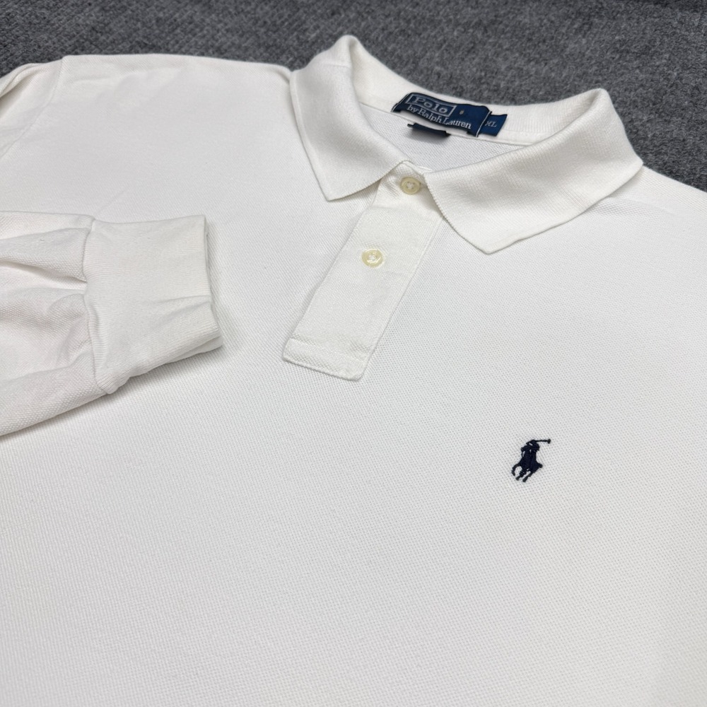 Vintage Polo Ralph Lauren Long Sleeve Polo Shirt  Mens XL White Pony Logo Cotton - Picture 9 of 10